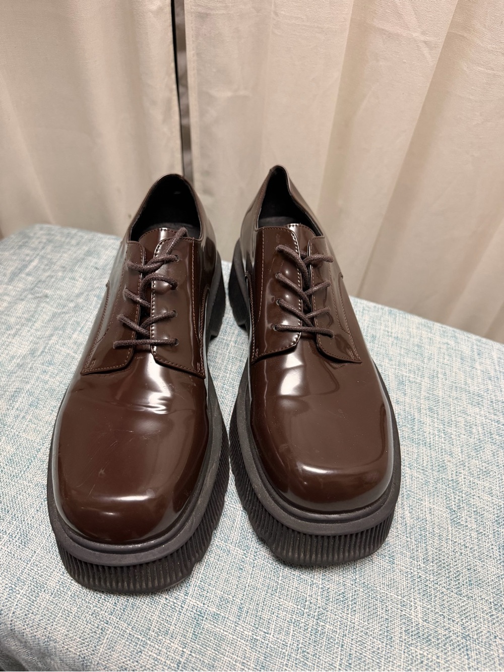 Jeffrey Campbell Dark Brown Patent Platform Lace-Up Oxfords